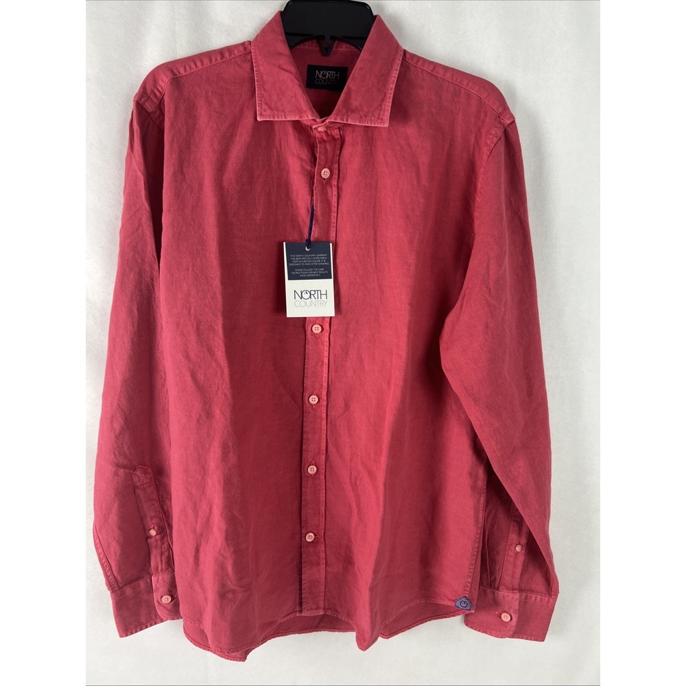 North Country Mens Shirt Size Large Long Sleeve Cotton Linen Red A51